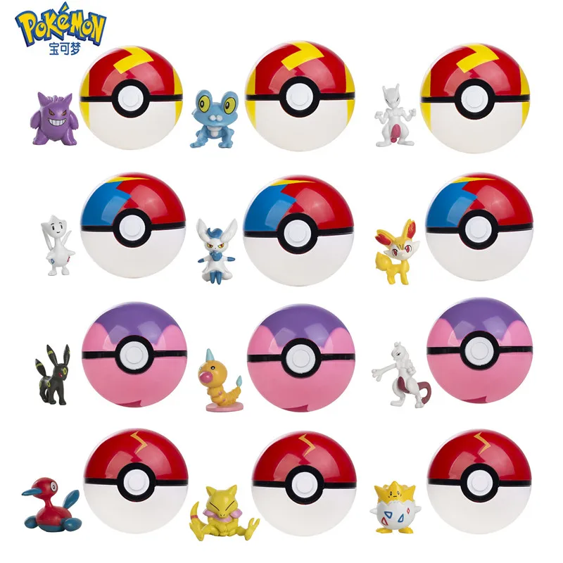 

Pokemon Anime Figure Belt Elf Ball Pikachu Gengar Mewtwo Collection Pocket Monster Ball Action Toys Model Kids Birthday Gift