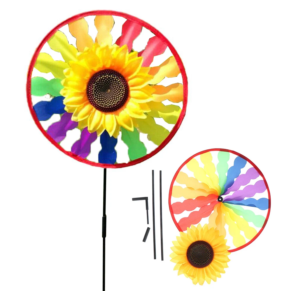 1Pc Sunflower Whirling Wind Spinner Garden Windmill Decor Outdoor Landscape Decoration Colorful Rotating Windmill For Yard Park