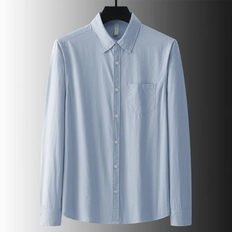 

Blue Cotton Long Sleeve Loose Fit Collared Shirt Men's Casual Top Versatile Autumn Spring Chinese Style Breathable Comfortable