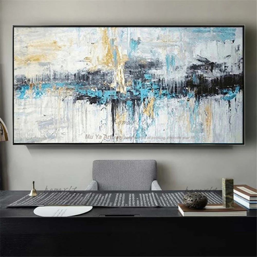 

Abstract Mural Interior Poster Color Blue Texture Wall Art Picture Nordic Handmade Canvas Oil Painting Decor Living Room Gift