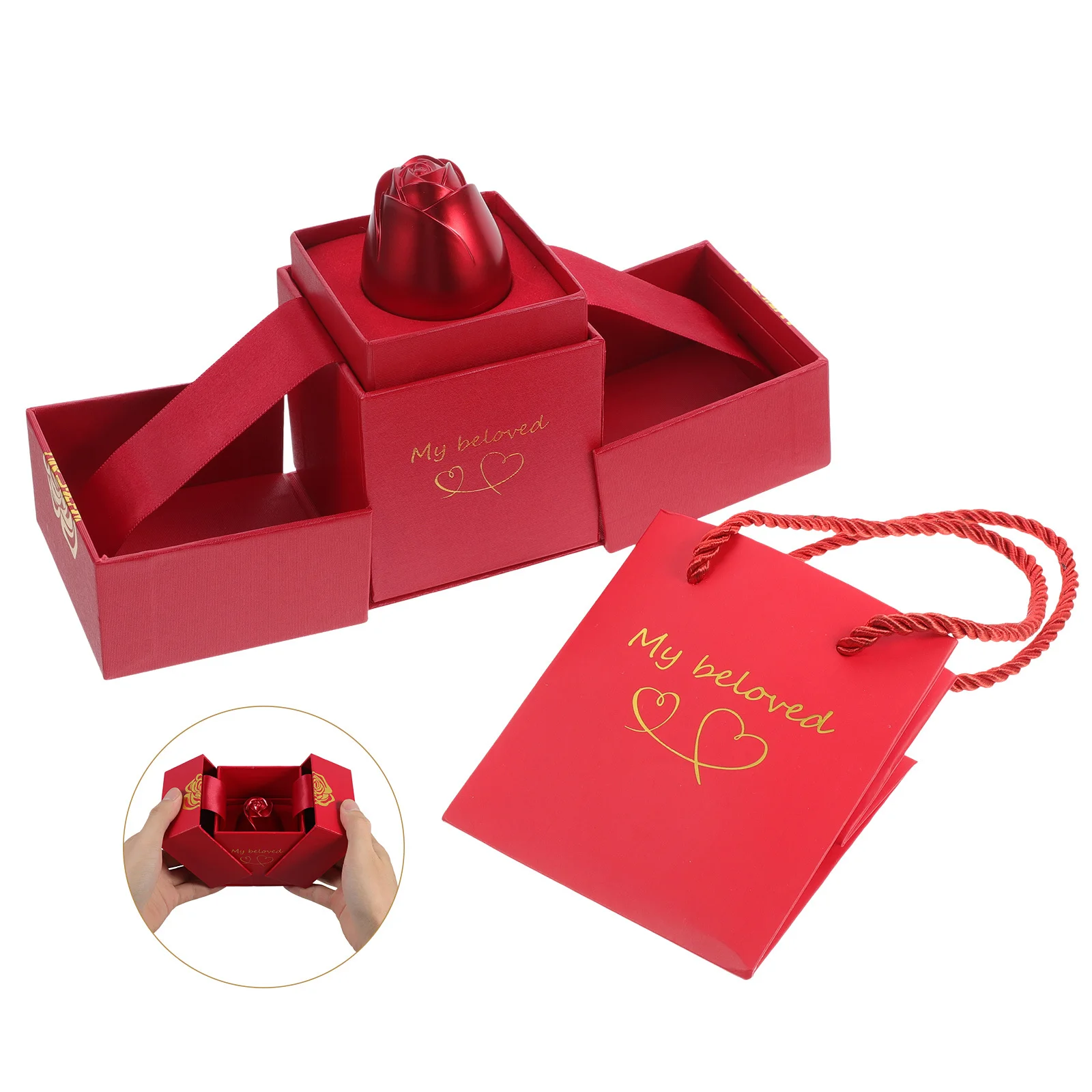 

1Set Metal Jewelry Gift Box Elegant Rose Pattern Fine Polishing Aluminum Alloy Jewelry Storage Case for Home Or Store Use