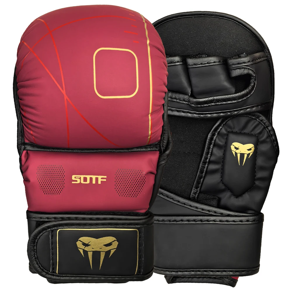 

red MMA Boxing Training Gloves Half Finger Leather Cushion for Adult Sanda Boxing MMA Gloves Training Sandbag Knuckles