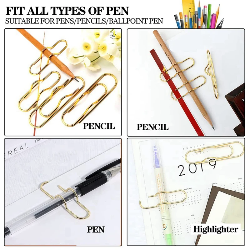 30PCS Metal Pencil Clips Multifunctionional Gold Pen Clips Stainless Steel Paper Clip Holder