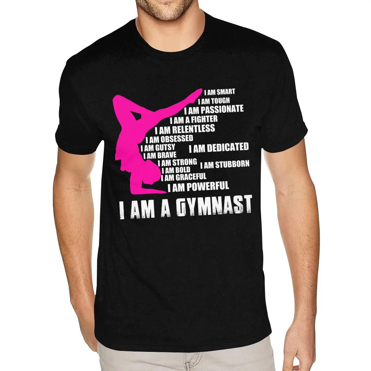 

Oversized I Am A Gymnast Tshirt Men Graphic Custom Short Sleeve Premium Cotton Black Round Neck T-Shirt