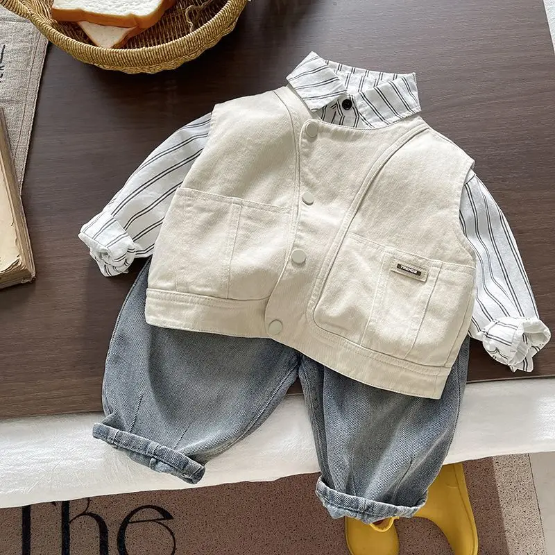 

Boys' Autumn Set New Children's Fashion Vest+Shirt+Jeans 3-Piece Set Toddler Baby Tracksuits 80-130cm