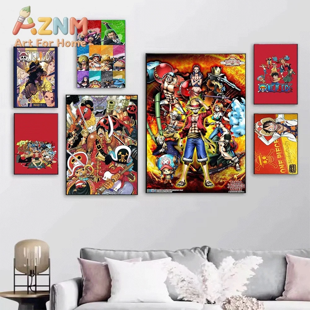 One Piece Anime Canvas Wall Art No Frame Straw Hat Pirates Luffy Nami Zoro Sanji Manga Print Poster for Bedroom Living Room Ho