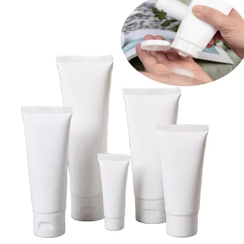 10 pz 10 ml-100 ml comprimibili tubi morbidi di plastica bianca bottiglie cosmetici da viaggio contenitore campione per crema per il viso lozione per il trucco