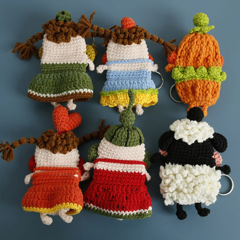 Funny Fruit Series Sausage Mouth Doll Keyrings Cute Sausage Mouth Doll Crochet Bag Keychain For Car Keys Holder Custom Accessory