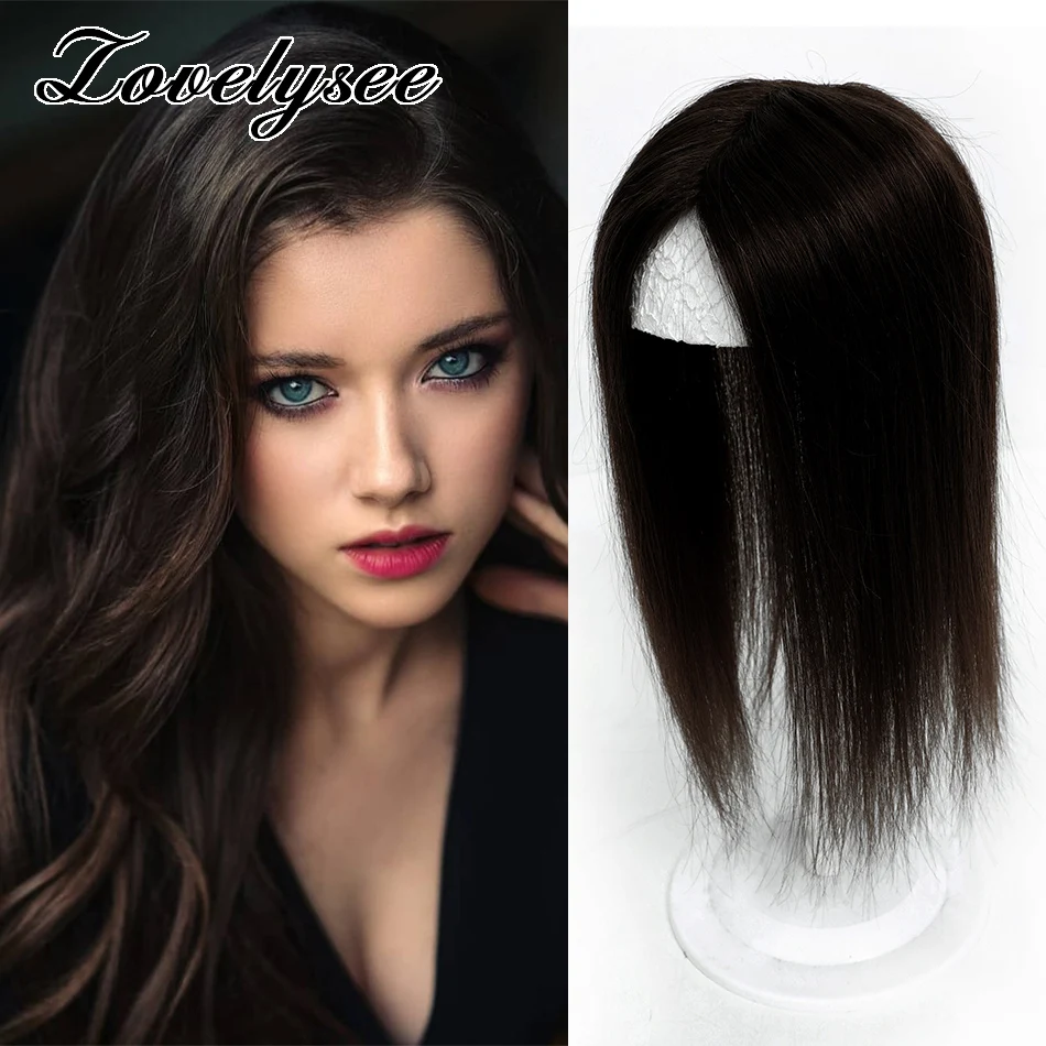 7x10cm Hair Toppers Straight Natural Black Hairpiece Brazilian 100% Real Human Hair for Women Clip in Hair Extension 10\