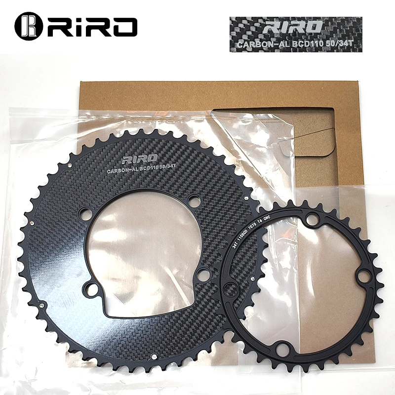 RIRO 110BCD Carbon Chainring 11/12S 4 Bolts Road Bike Double Chainwheel for Shimano 105 R7000 R8000 R9100 R7100 R8100 R9200