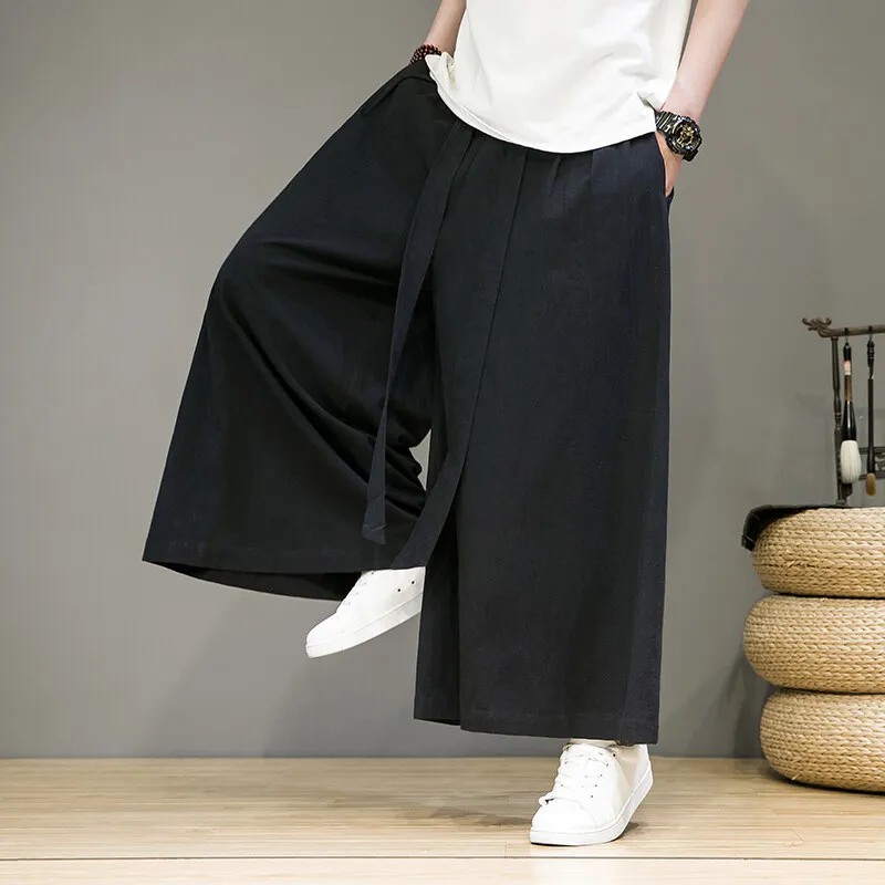 

Men's Summer Thin Cotton Linen Straight Leg Pants Loose Wide Leg Pants Male Hip Hop Streetwear Casual Pants