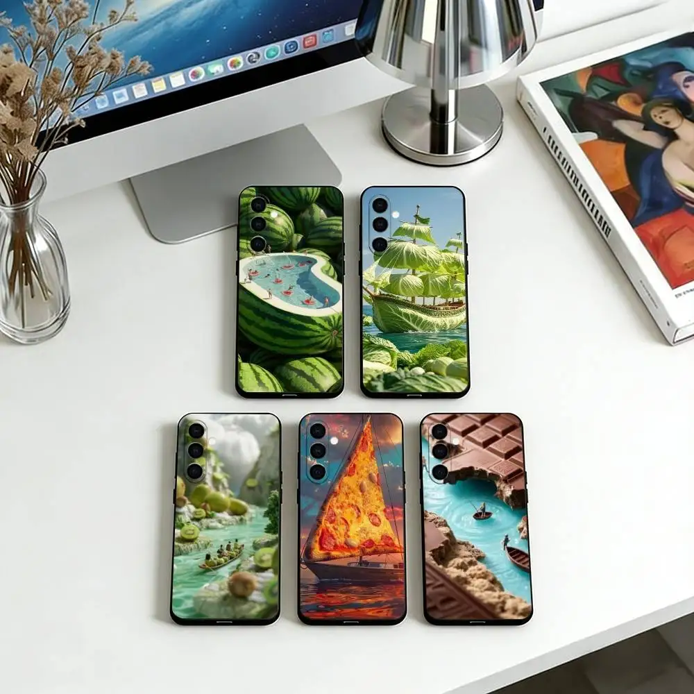 Micro Food World   Phone Case For Samsung Galaxy A73,A72,A71,A70,A53,A52,A51,Soft Silicone Black Cover