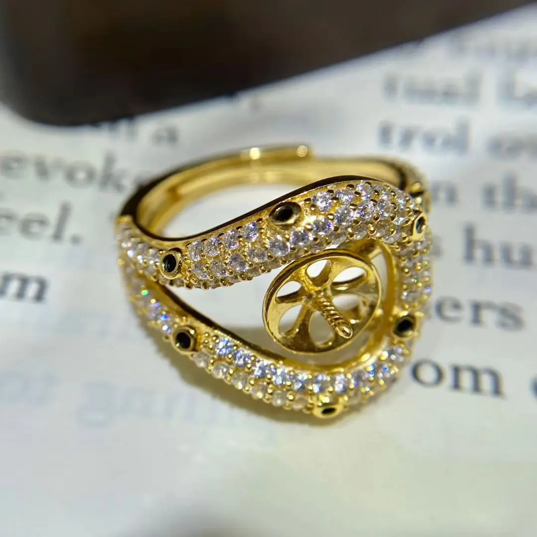 

S925 Sterling Silver Adjustable Ring Mount Settings Findings Mountings Accessory Parts Fittings for 11-12mm Pearls 5pcs/lot