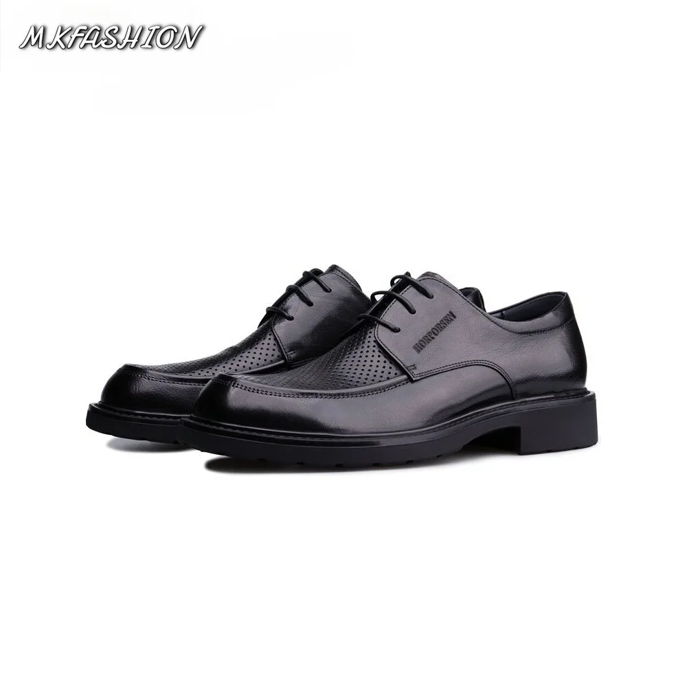 Summer Breathable Hollow Out Men Leather Shoes Casual Business Formal Dress Loafers Derby