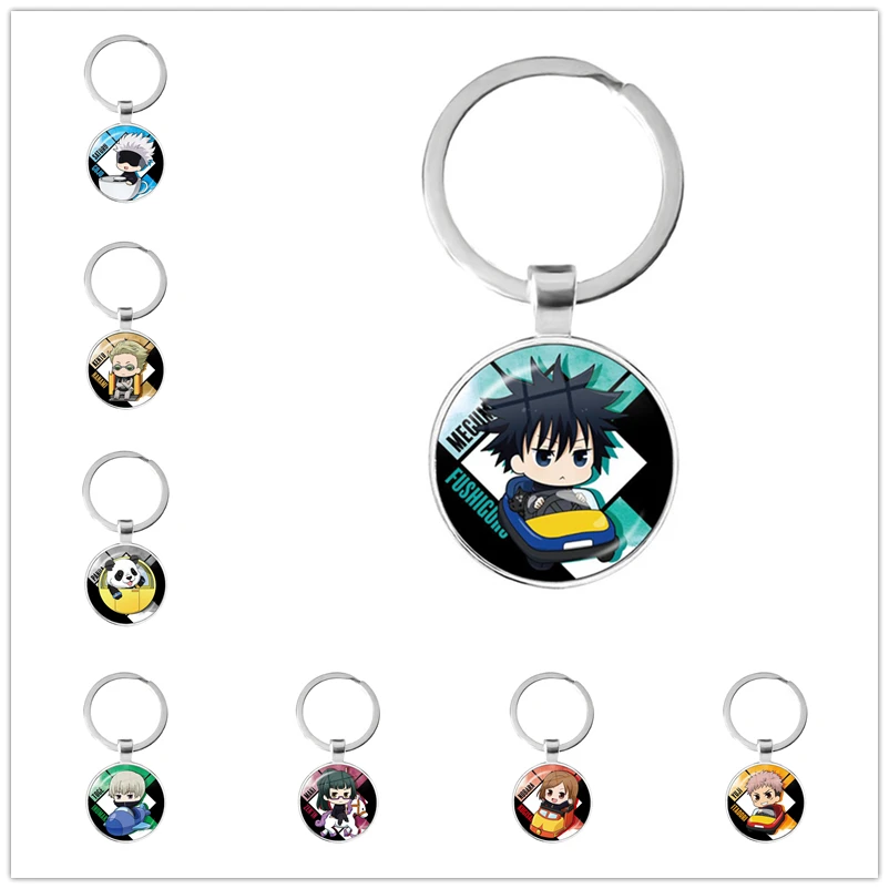 Keychain Woman Jujutsu Kaisen Key Chain Men Glass Dome Pendant Keyring Unisex Elegant Key Holder Gojo Satoru Anime Jewelry