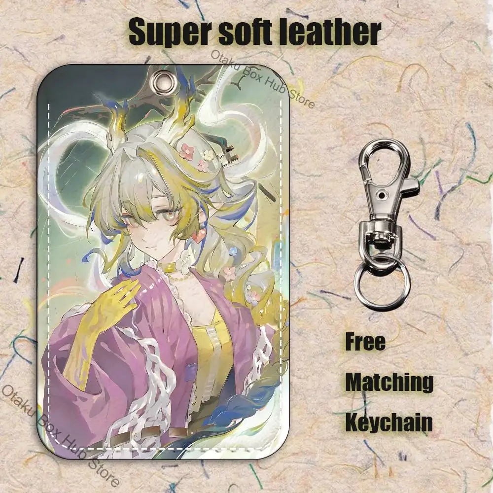 Game Tomorrow Ark A-Arknights Pattern PU Leather Card Holder Keychain Key Ring Door Lock Access Tags ID Card Case Keychain Card - Detail 1