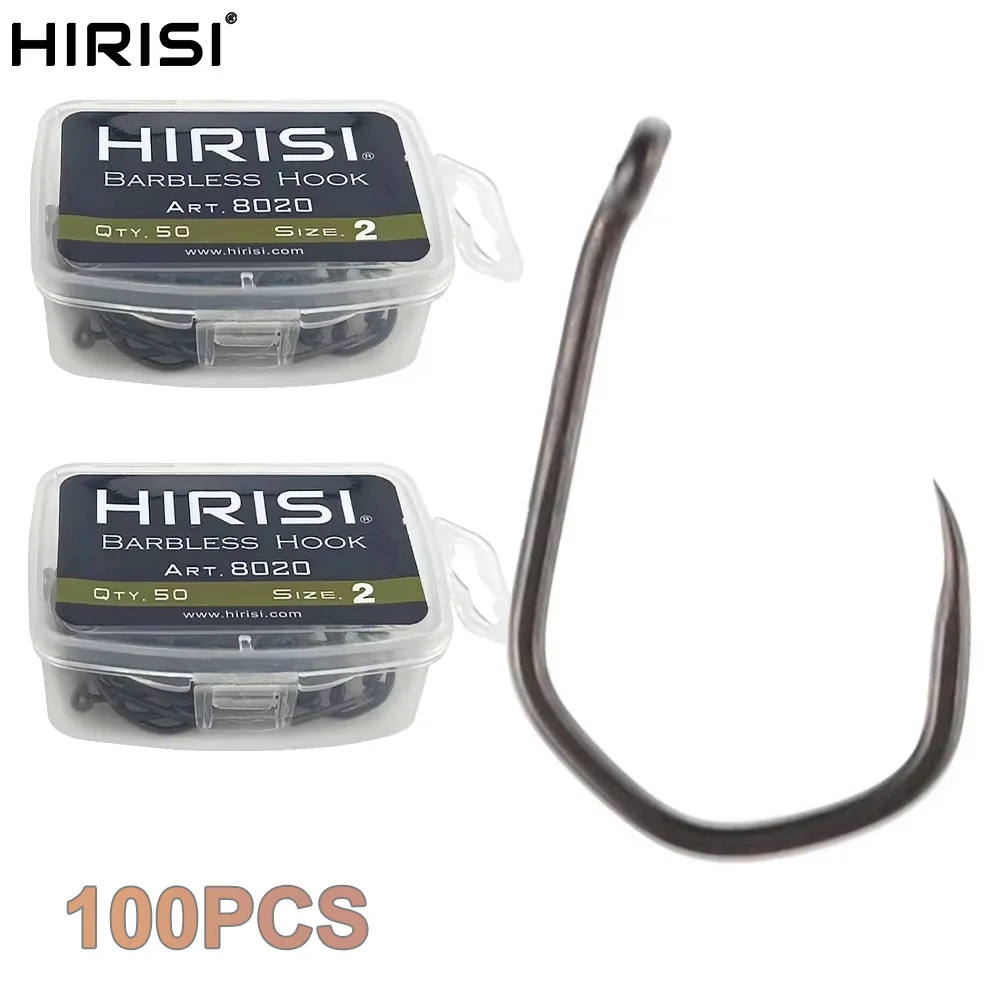 Hirisi 100 Stück PTFE-beschichtete Widerhaken aus Kohlenstoffstahl mit Öse zum Karpfenangeln, hochwertige Angelzubehör, Neu 8020