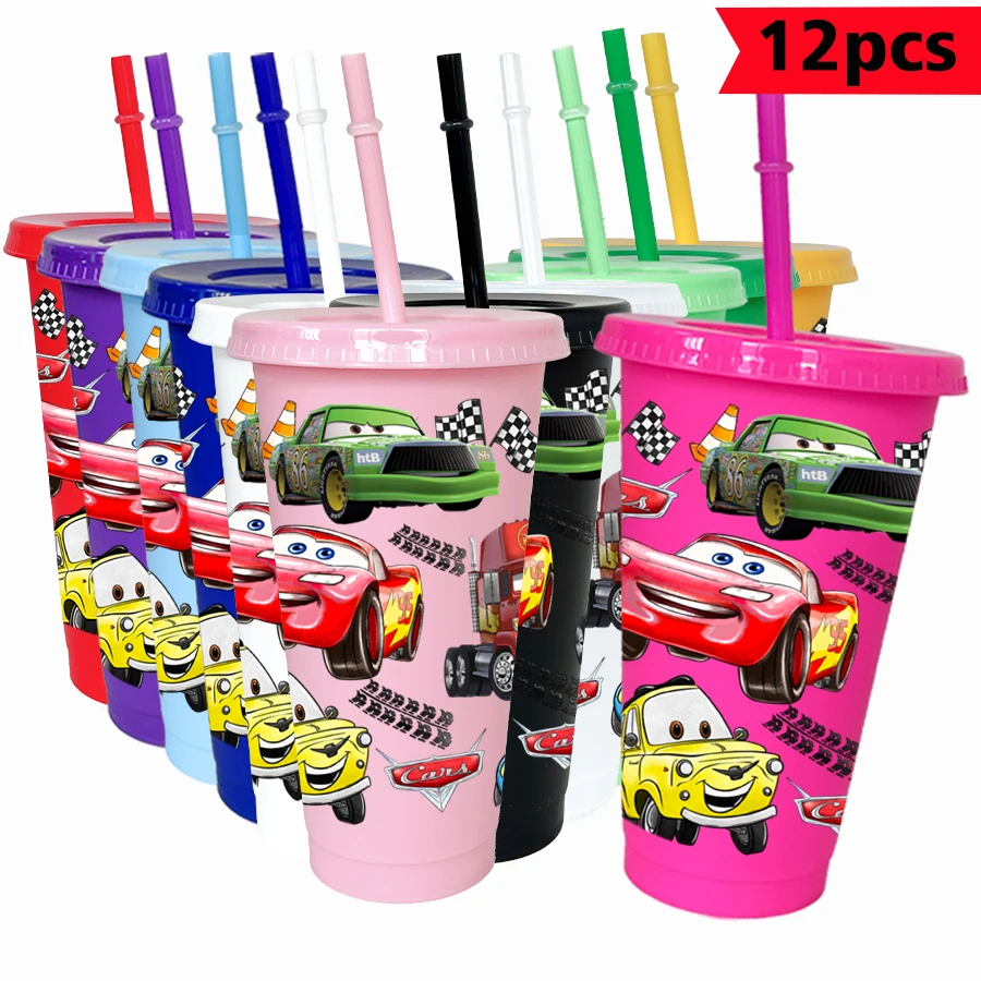 

12pcs/pack Disney Racing Lightning McQueen 26oz Multicolor Plastic Water Cup Party Drinkware Birthday/Back to School Gift