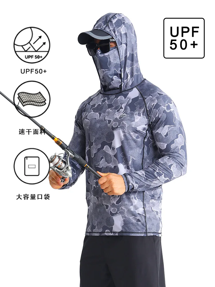 SBART Outdoor Summer Ice Fishing Clothing Anti-UV Sun protection Breathable Long Sleeve Hooded Face Mask Camouflage Fishing Suit