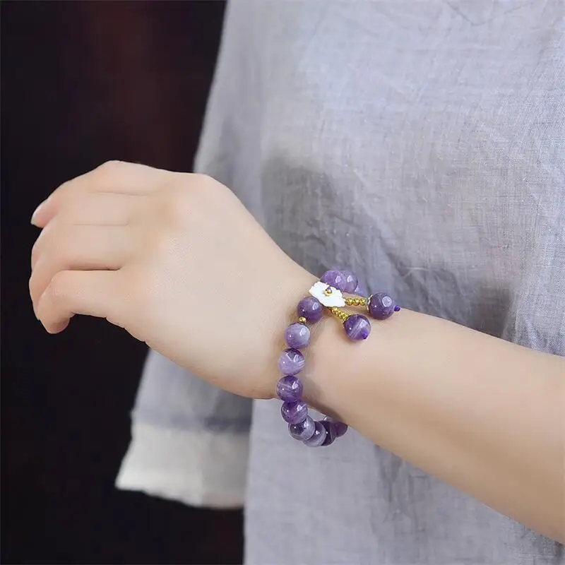 10MM Natural Dream Amethyst Small Flower Bracelet Fashion Crystal Quartz Gemstone Jewelry Reiki Healing Gift For Women 1pcs