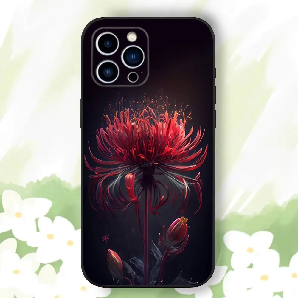 Red Spider Lily Flowers Phone Case For iPhone 16,15,14,13,12,11 Plus,Pro Max,XS,X,XR,SE,Mini,8,7，Soft Silicone Black Cover image 4