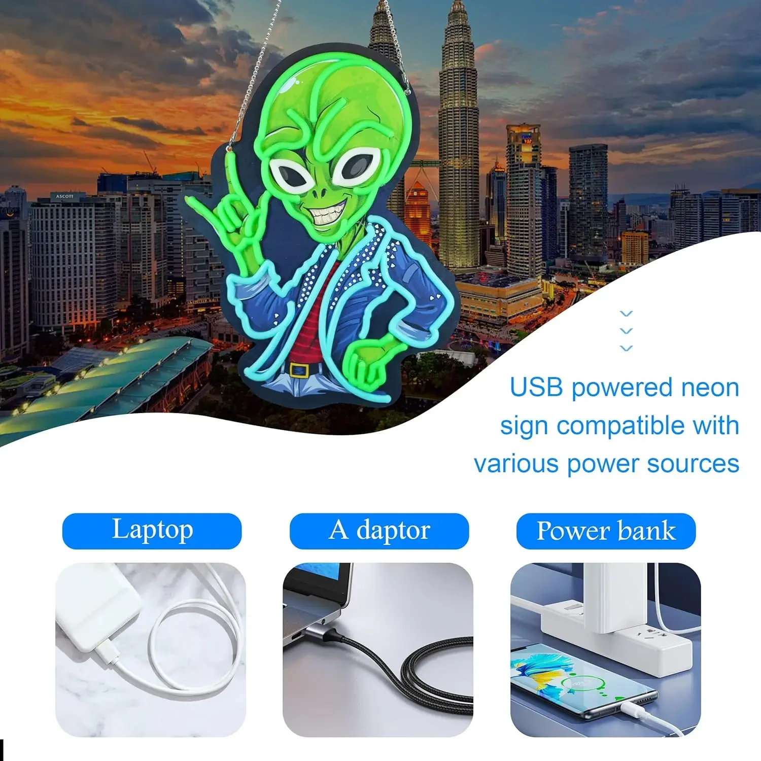 ป้ายไฟนีออนเอเลี่ยนสีเขียวสุดเท่ พร้อมท่าทางร็อค งานศิลปะติดผนัง LED สุดคูลสำหรับตกแต่งห้องเล่นเกม ใช้พลังงานจาก USB ของขวัญสุดพิเศษสำหรับคนรักไซไฟ