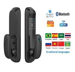 TTlock/Tuya Smart Door Lock with Fingerprint/Code/RFID Card/Key/APP unlock With biological fingerprint and 8 national languages