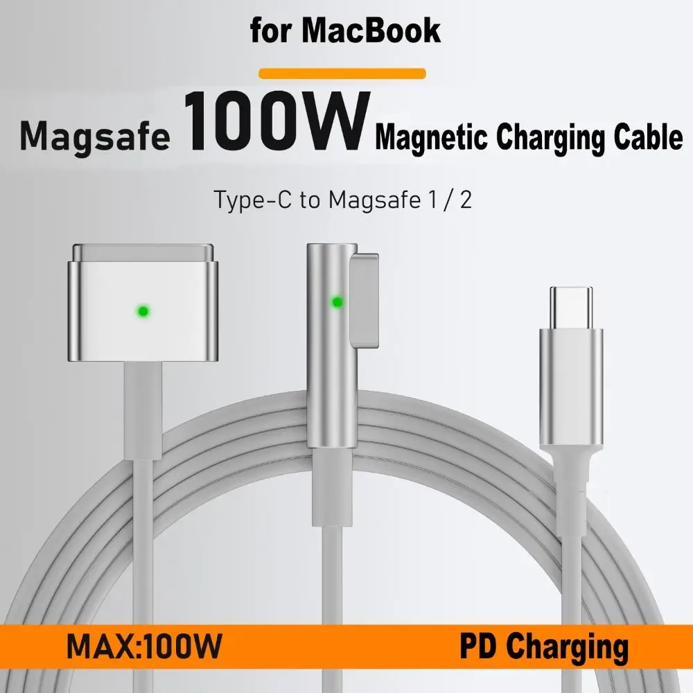 Magenetic PD Charging Cable Indicator Light 1.8M USB Type-C to Magsafe 1 2 Zinc Alloy 100W Charging Cord for Macbook Air Pro