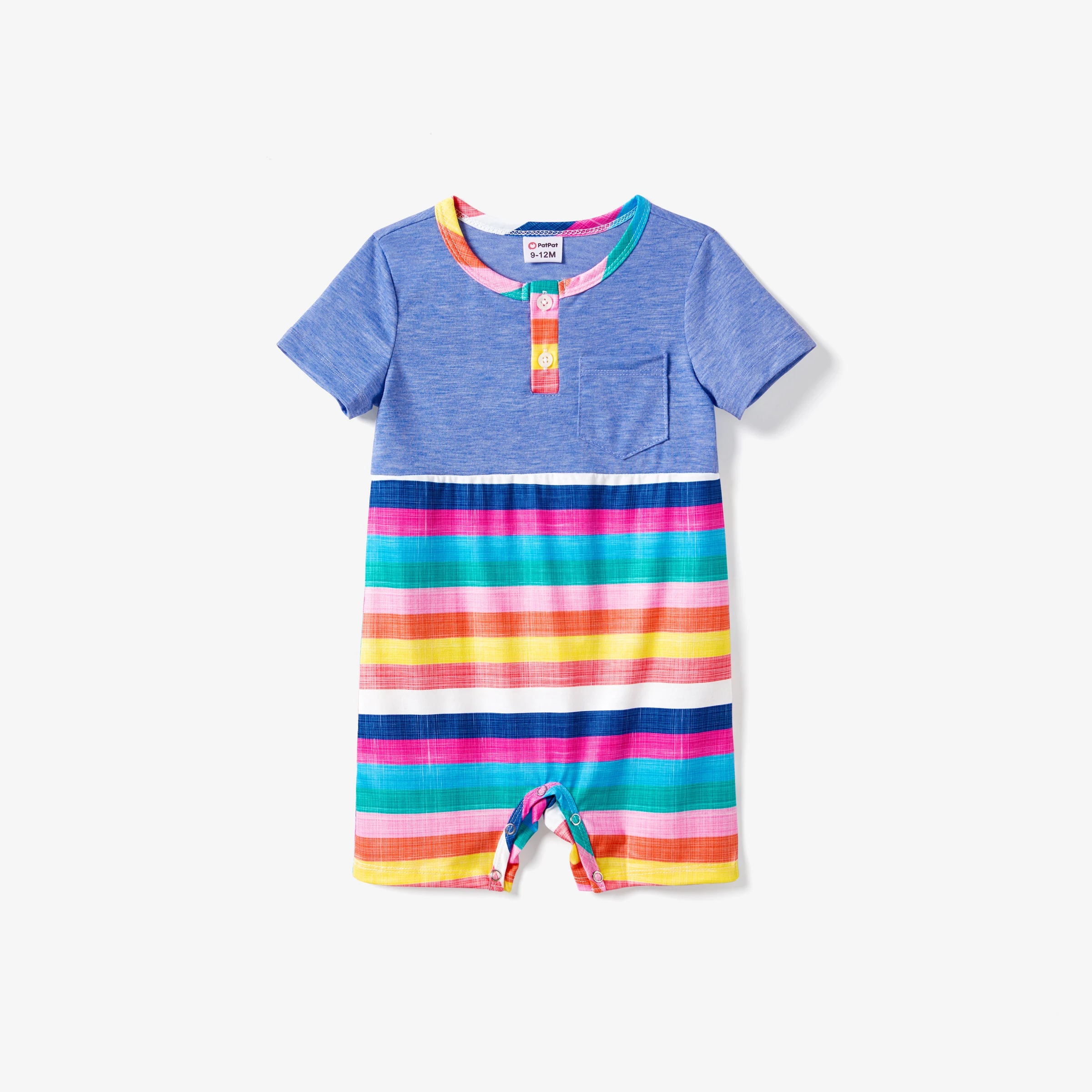 PatPat Family Matching Multi-Color Stripe T-shirt and Ruffle Hem Button Strap Dress Sets