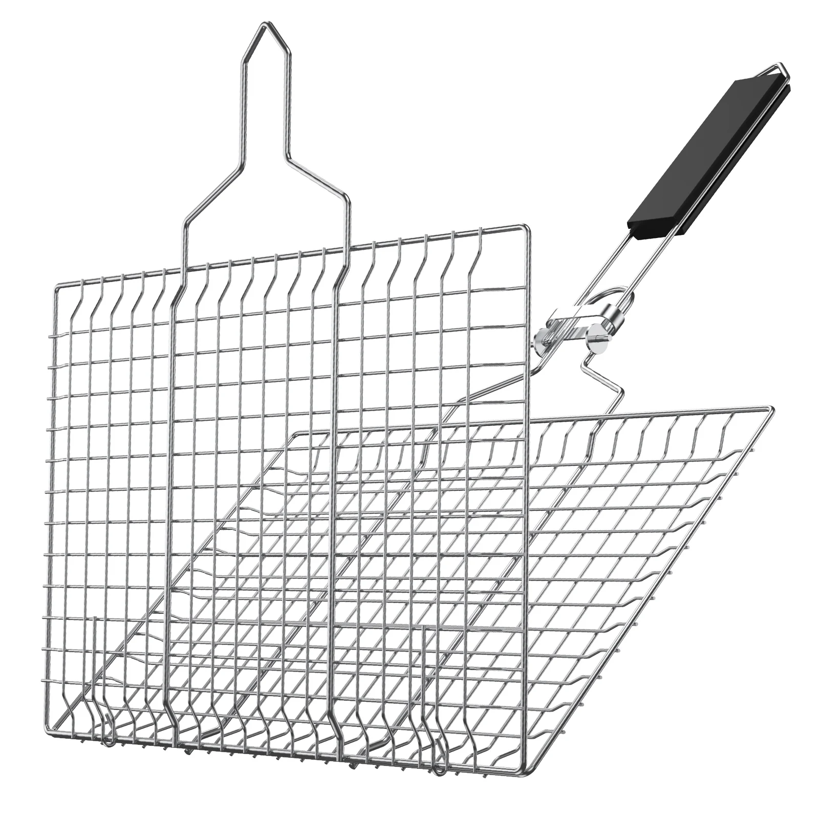 Stainless Steel Grill Basket with Easy Open/Close Lid Portable BBQ Grill Basket with Foldable Handle Large Capacity Grilling