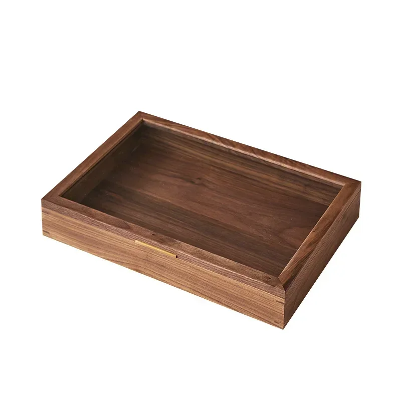 

Black Walnut Desktop Box, Dust-proof, Transparent Glass, Japanese Multi-functional Jewelry Organizer, Elegant Display