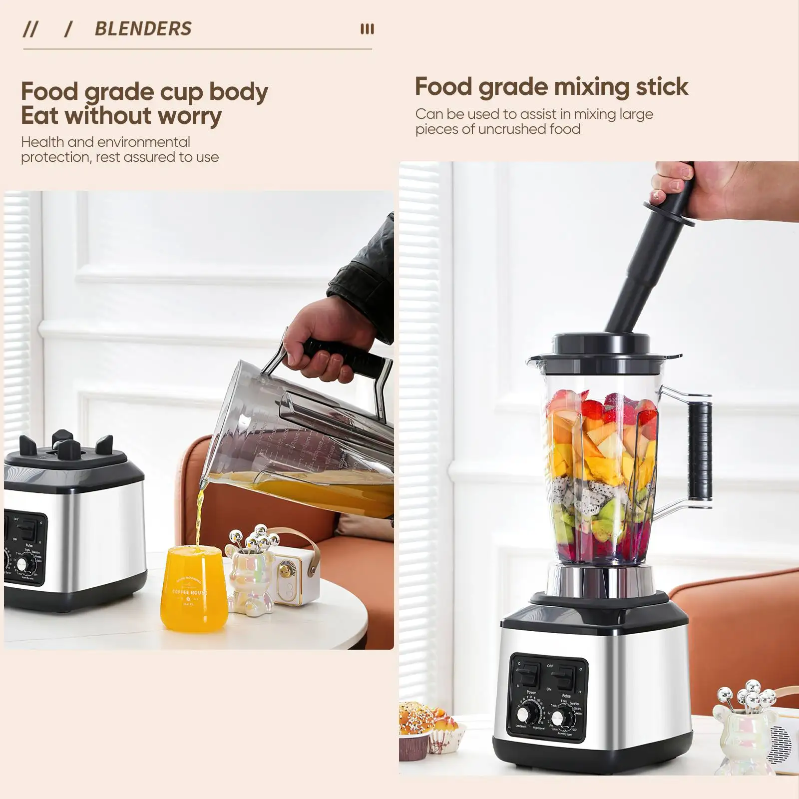 9500W Tischmixer, Entsafter, Smoothie-Maker 3-in-1, 0,5/1,5/3L Behälter, Küchenmaschine, Blenderboxer für Eis, Nüsse, Früchte – Detail 9
