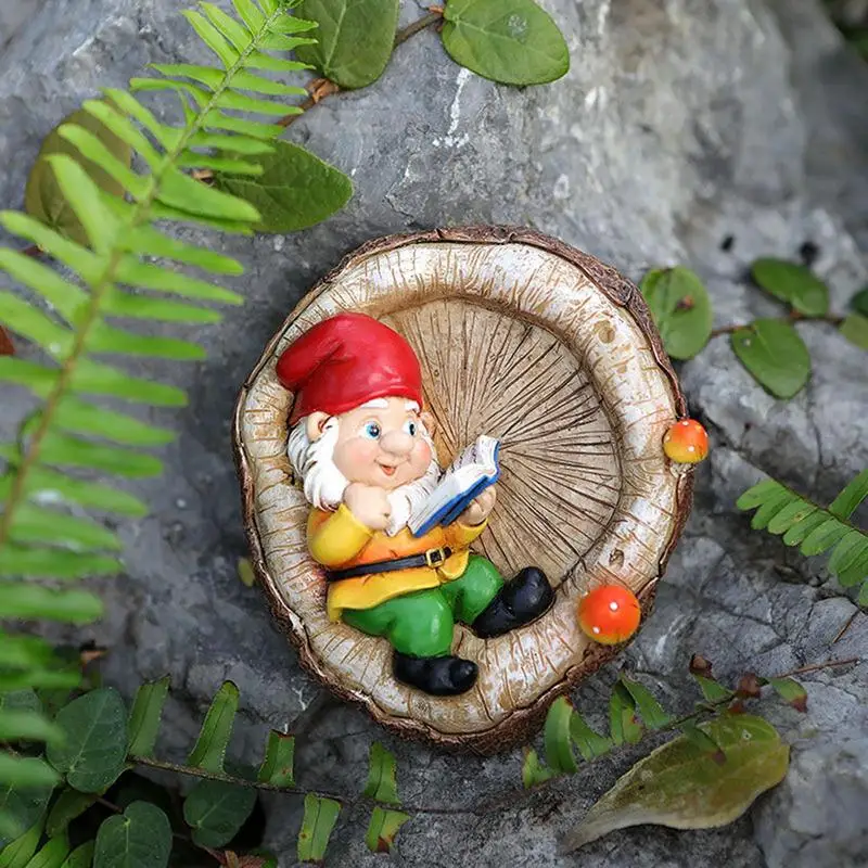 Dwarf Reading Garden Ornaments Resin Elf Garden Decoration Patio Courtyard Corner Wall Tree Hanging Gnomes Weather Resistant