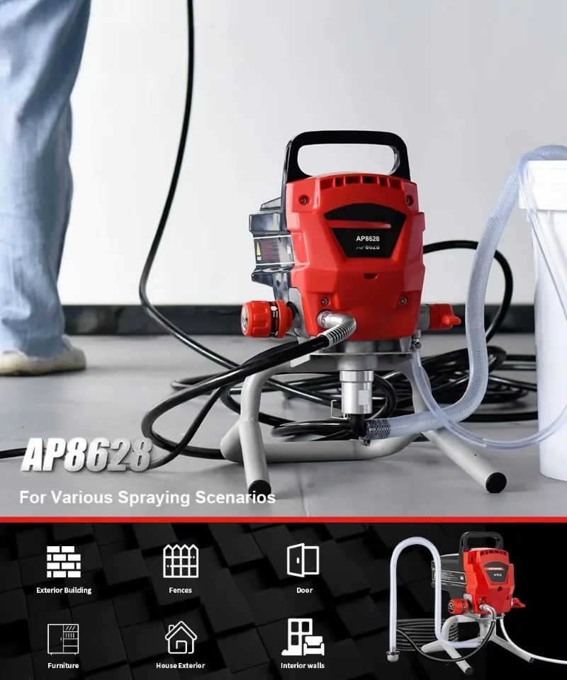 AP8628 Electric Airless Painting Machine Hot Sale DIY Painting, Factory Price Cheap 220v Pressure Feed Type Fast Delivery 4