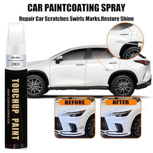 Car Touch up Paint(083 Ultra White) Compatible with Lexus, Car Paint Pen Scratch Repair Two-In-One Touch Up Paint