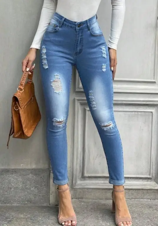 

2026 Spring & Autumn Women's Pierced Jeans Personalized Street Style Female Daily Clothing New Fashion Women Casual Denim Pants
