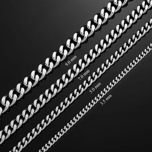 Kubanische Edelstahl -Bordsteinkette Halskette, 3,5 mm, 5 mm, 7 mm, 9 mm dick, Jungen, Silber, Gold, Schwarz, 14 bis 30 6 Hauptverkäufe Silber Halskette - №2