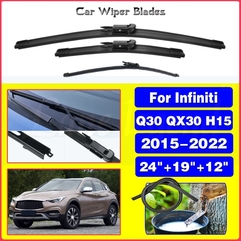 

3PCS For Infiniti Q30 QX30 H15 2015 - 2022 Car Front Rear Wiper Blade Windscreen Windshield Accessories Window 2021 24"+19"+12"