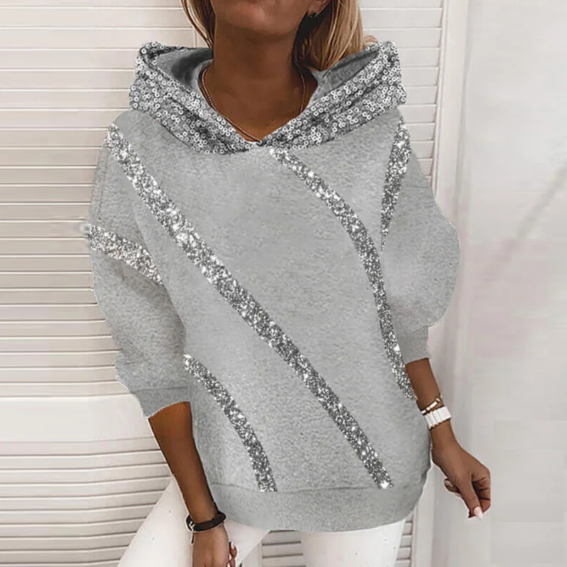 Autumn and Winter Pop Europe and the United States Hot Sequins Printed Loose Hoodie Woman