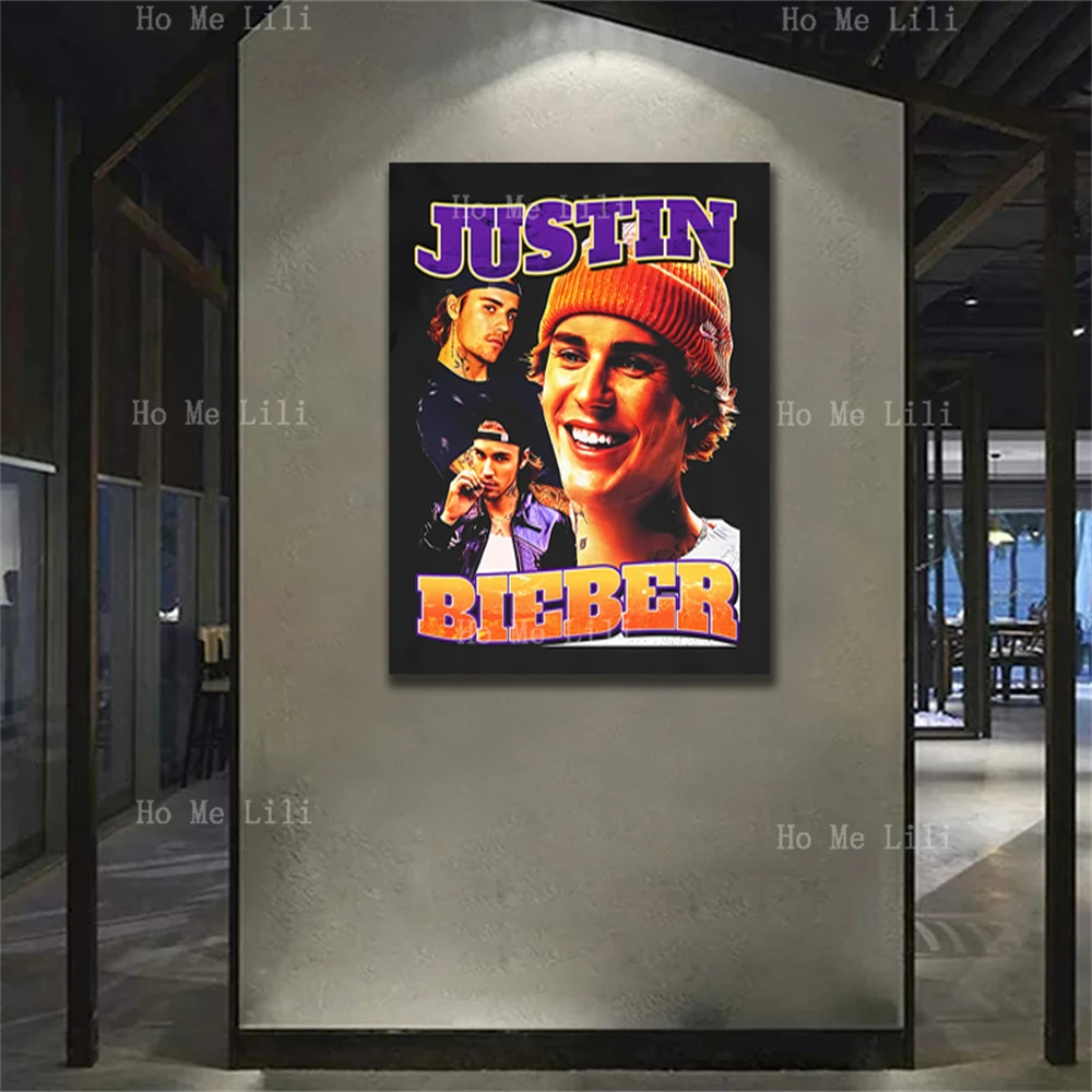 Justin Bieber Vintage 90s Justice Tour Concert Canvas Wall Art Print Painting Home Decor