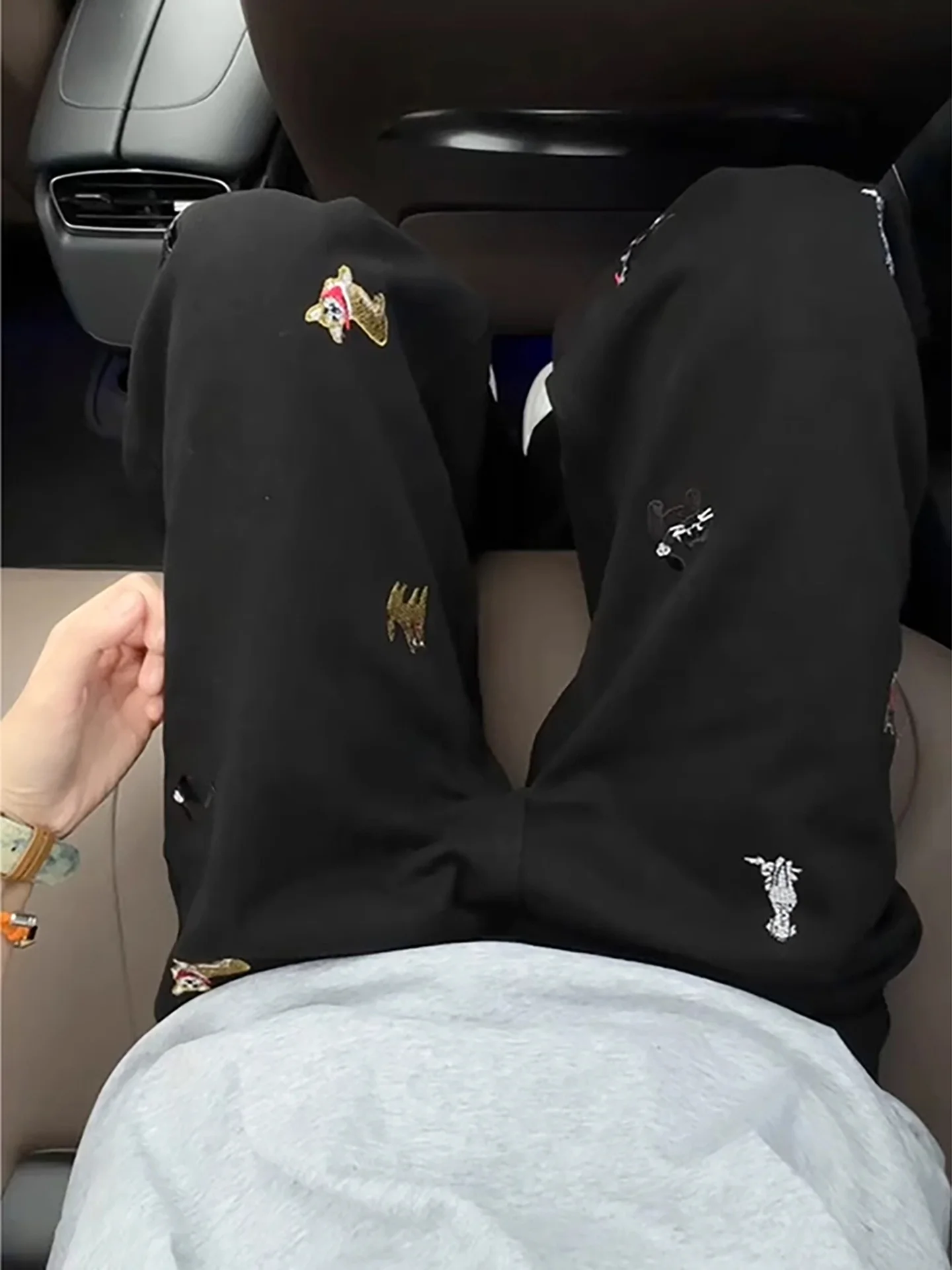 

American Sle Youth Casual Jeans Men's Extended Length Straight Leg Dog Embroidery Loose Fit Summer Jeans