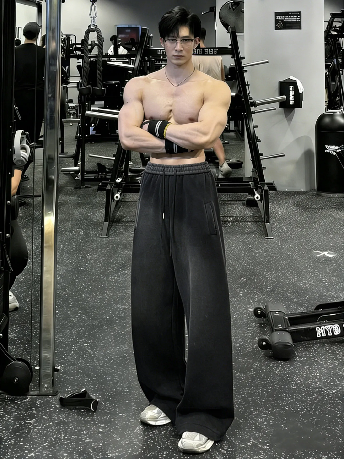 

Waed Straight Leg Fitn Pants Men's Winter Fce American Sle Casual Trousers Drape Wide Leg Loose Fit Sportswear