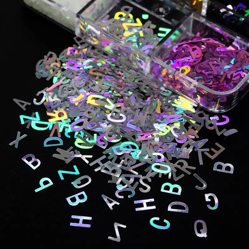 Holographic Glitter English Alphabet Flakes Resin Silicone Mold Filler Laser Letter Sequins For Epoxy Resin Filling Handmade DIY