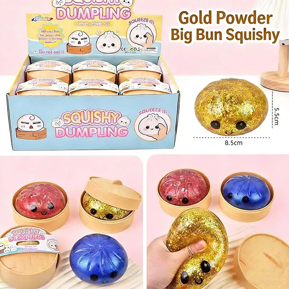 

Colorful Dumpling Squishes Stress Balls Fidget Sensory Toys Simulation Food Squishies Bun with Steamer Squeeze Dough Ball Gifts