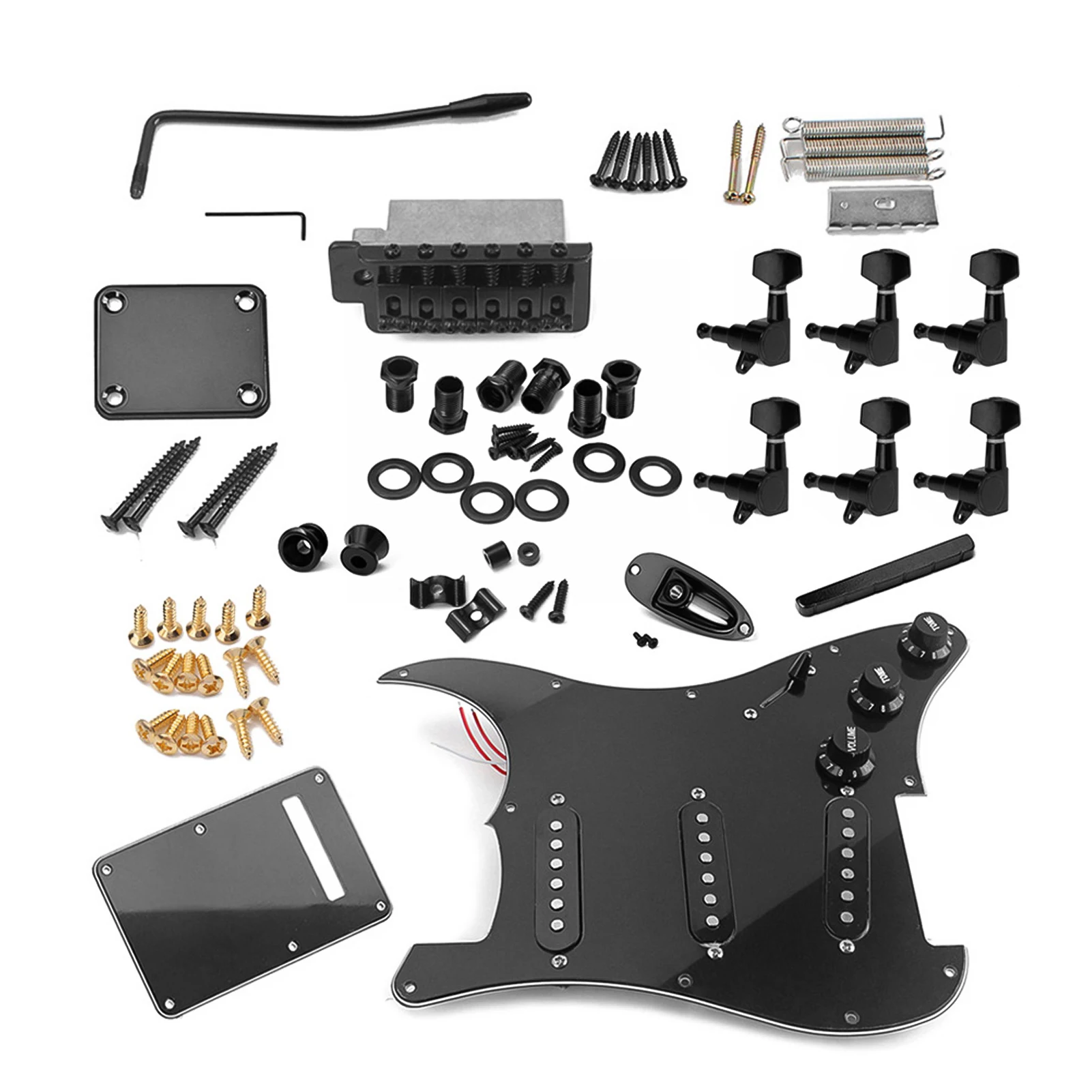 

ST Style Electric Guitar Full Set DIY Accessory Kit Including Prewired Pickguard Bridge SSS Pickups and Other Accessories Black