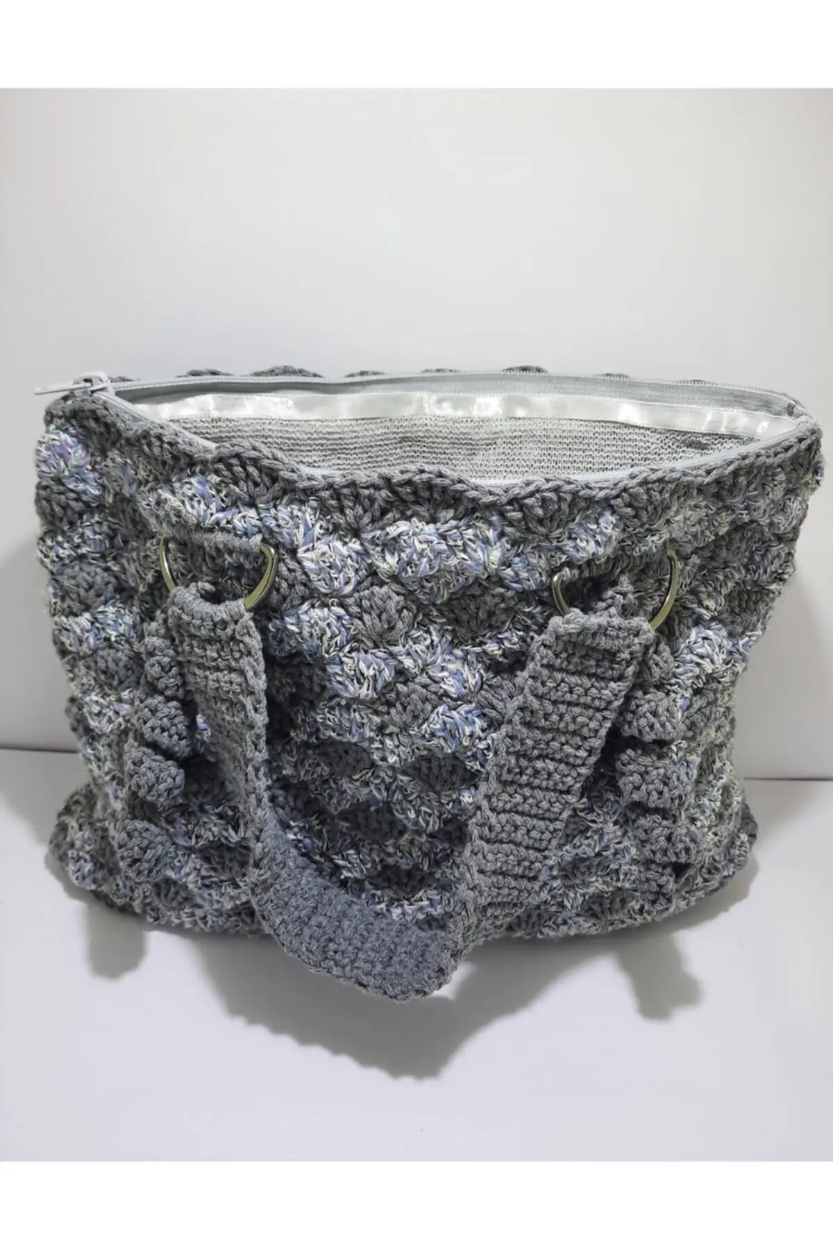 Uras Women Gray Blue Marbled Mesh Handmade Shoulder Bag Women bag Shoulder Bag Handmade