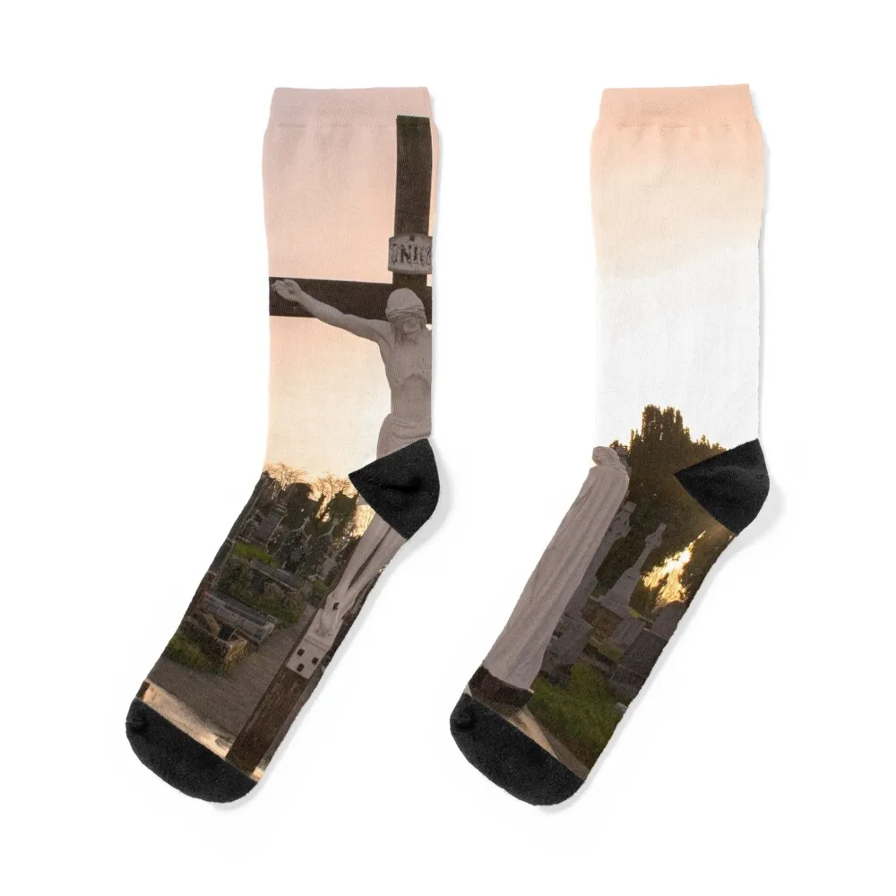 

Crucifixion Sunset Statues Socks Novelties valentine gift ideas compression football Socks Man Women's