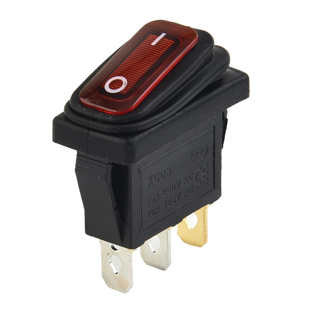 Rocker Button Switch Red Trim 15A 250V/20A 125V AC 3Pin Accessory Decoration High Power KCD3 ON/OFF Part Plastic
