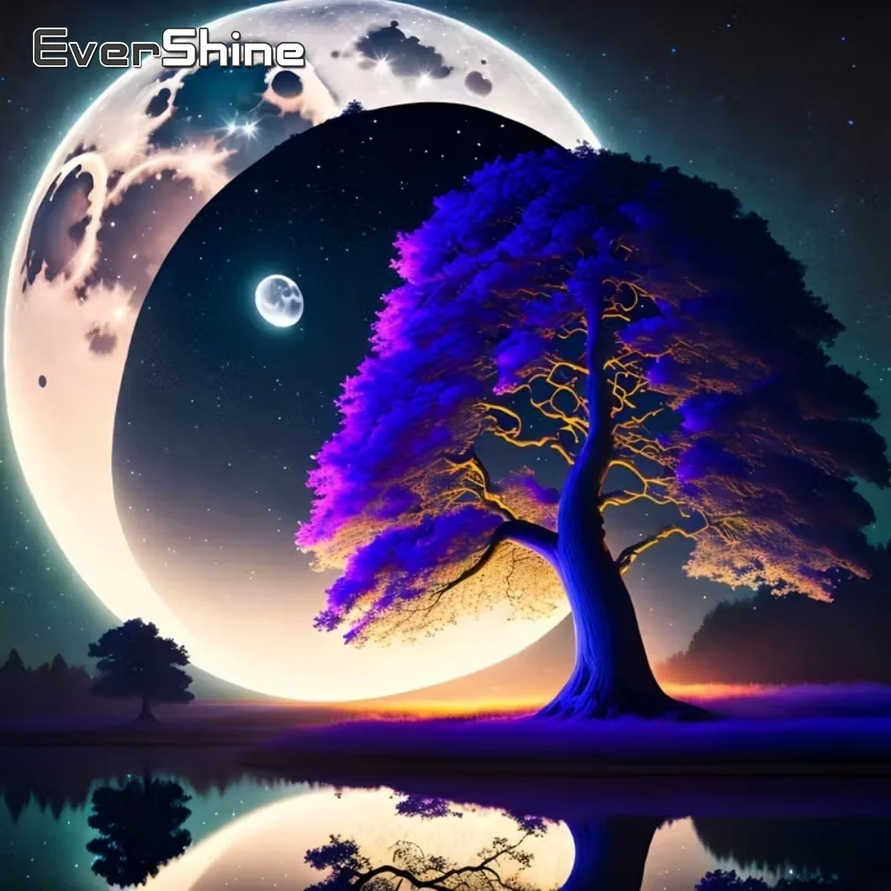 Evershine Baum Diamant Malerei Landschaft DIY Bild Strass Diamant Mosaik Mond Kreuz Stich Kits Wand Dekoration