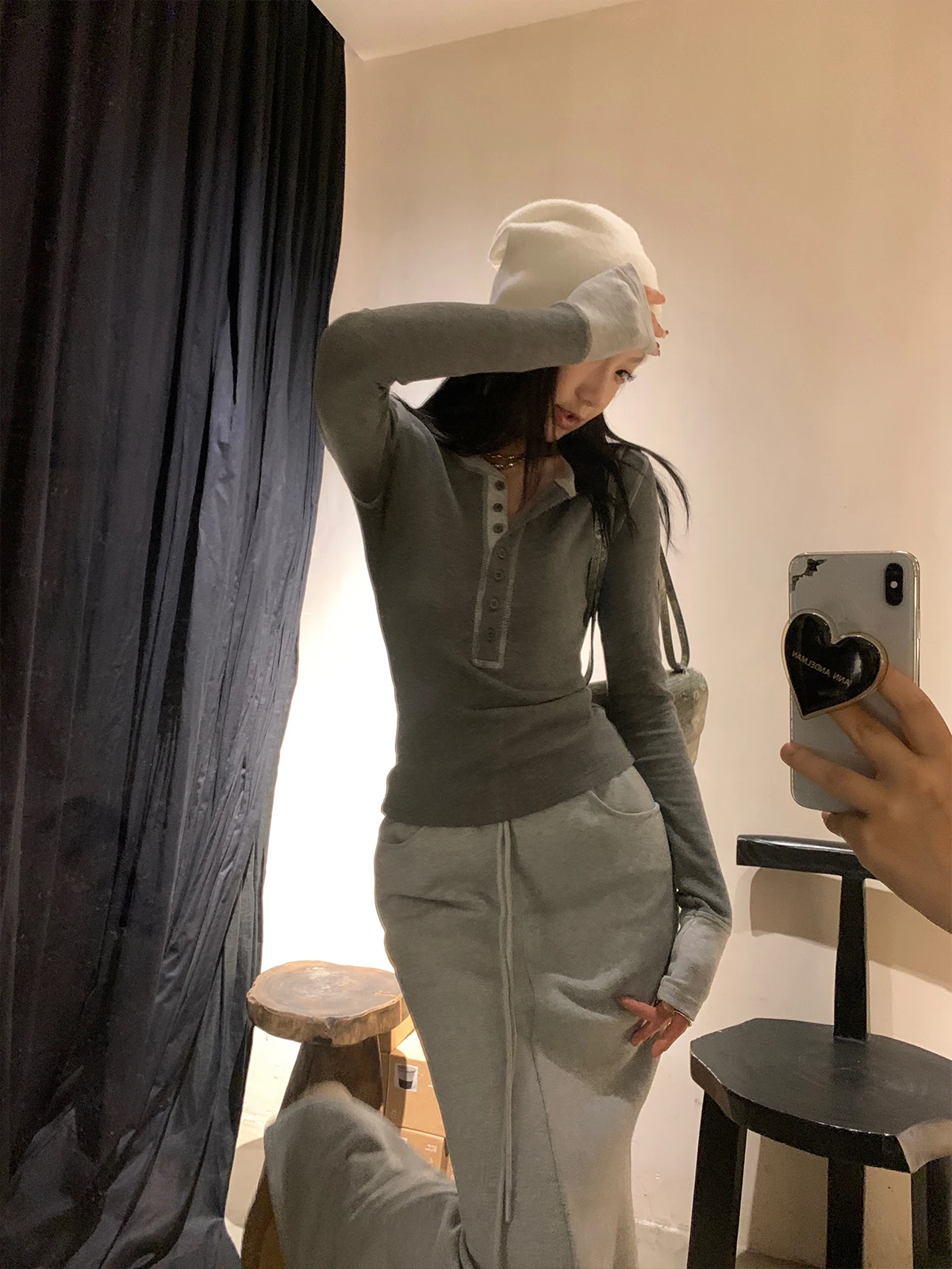 Contrast Color T-shirts Women Gray Long Sleeve Slim Cropped Tops Korean Stylish Spring Simple Casual Chic Ulzzang Instagram BF